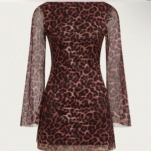 Leopard Print Sheer Sleeve Dress